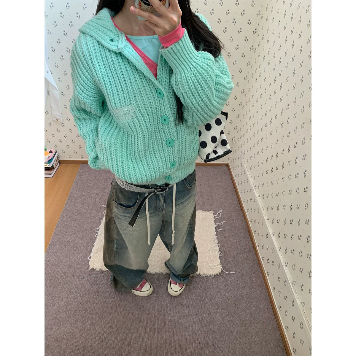 BADMUSE Button Knit Hooded Cardigan