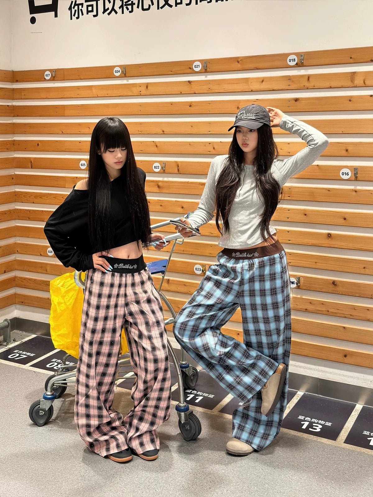 BADMUSE Sparkle Plaid Wide-Leg Pants