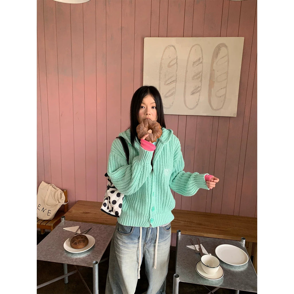 BADMUSE Button Knit Hooded Cardigan