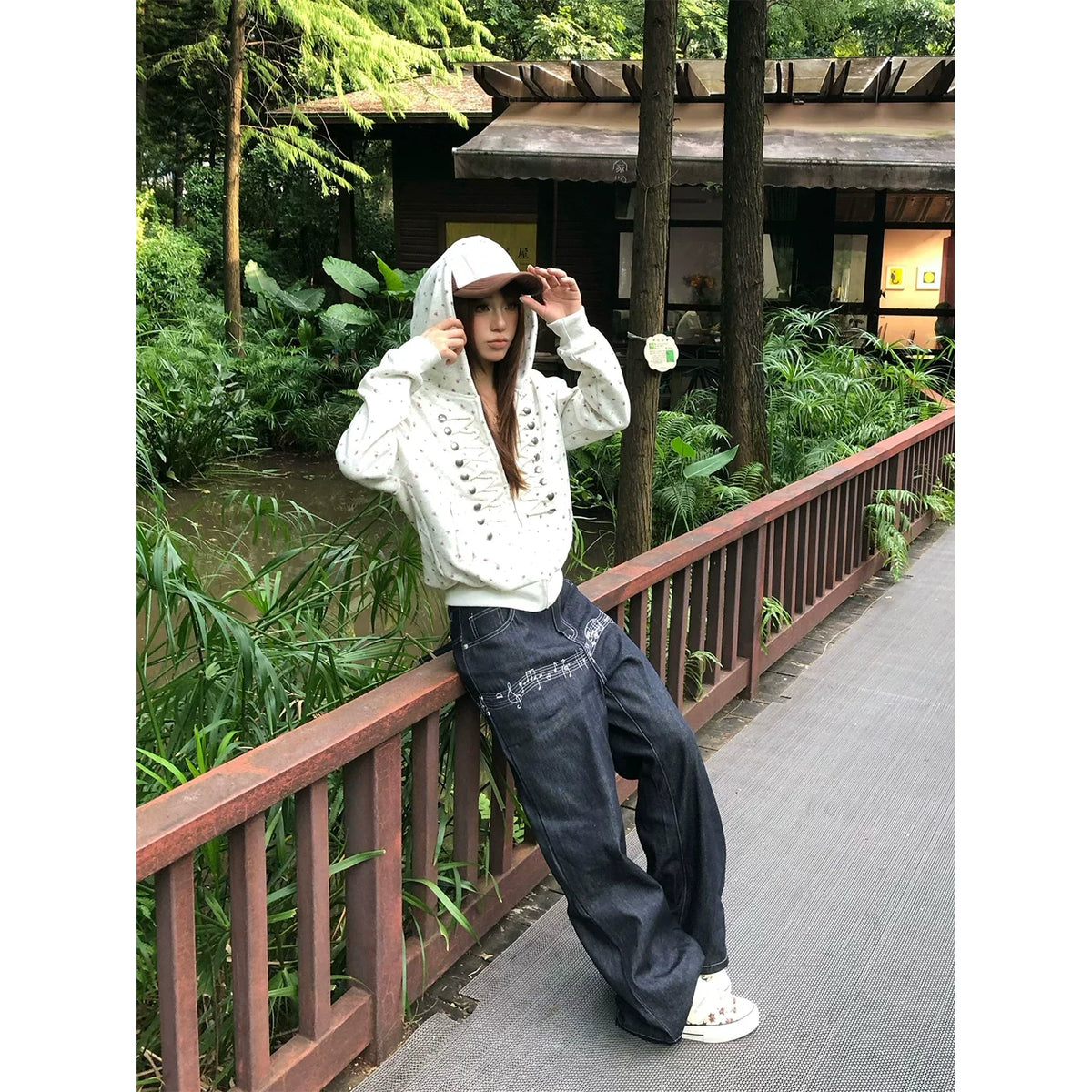 BADMUSE Musical Note Print Loose Straight Jeans