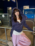 BADMUSE Star Print Hooded Zip Up Sweatshirt