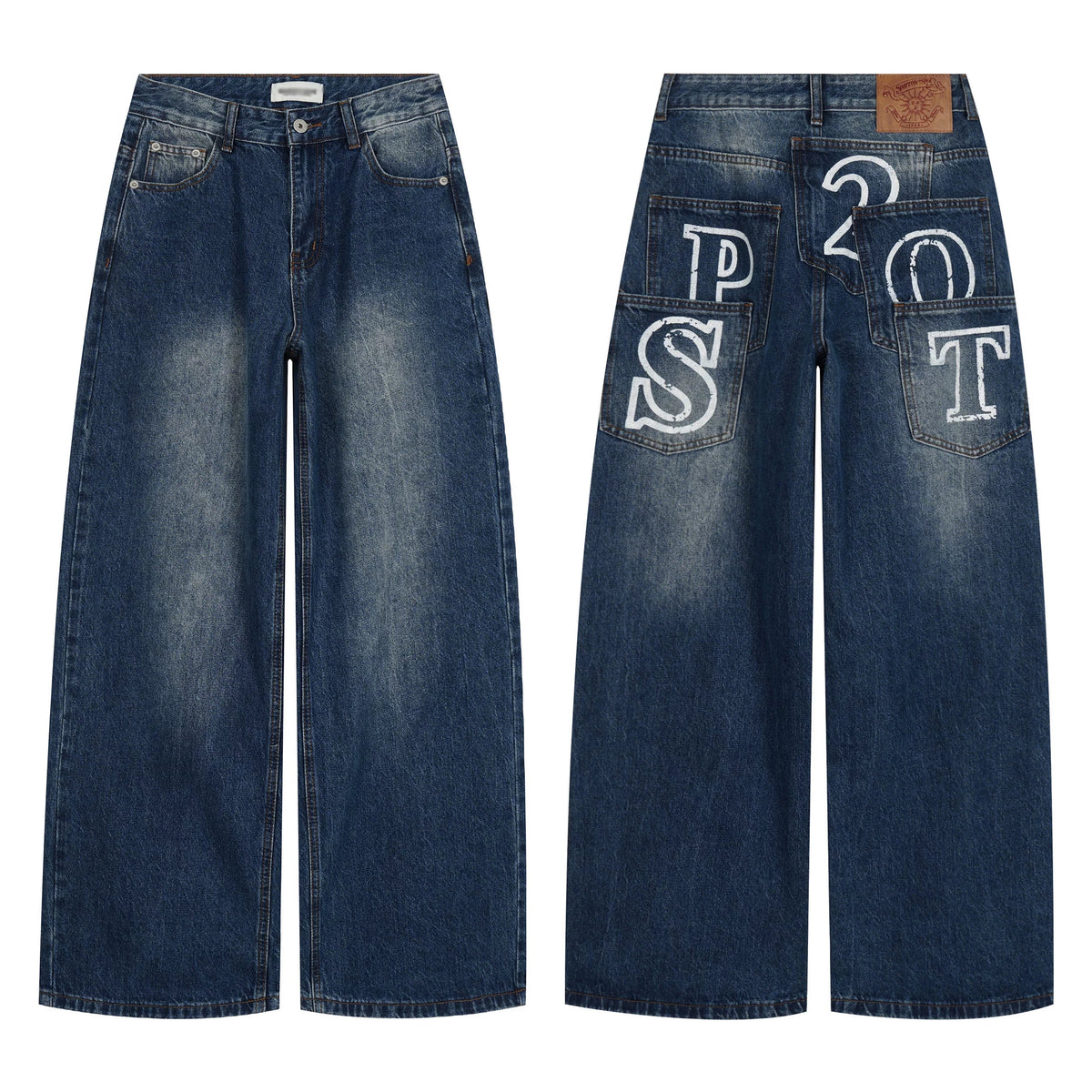 BADMUSE Patchwork Pocket Wide Leg Straight Jeans