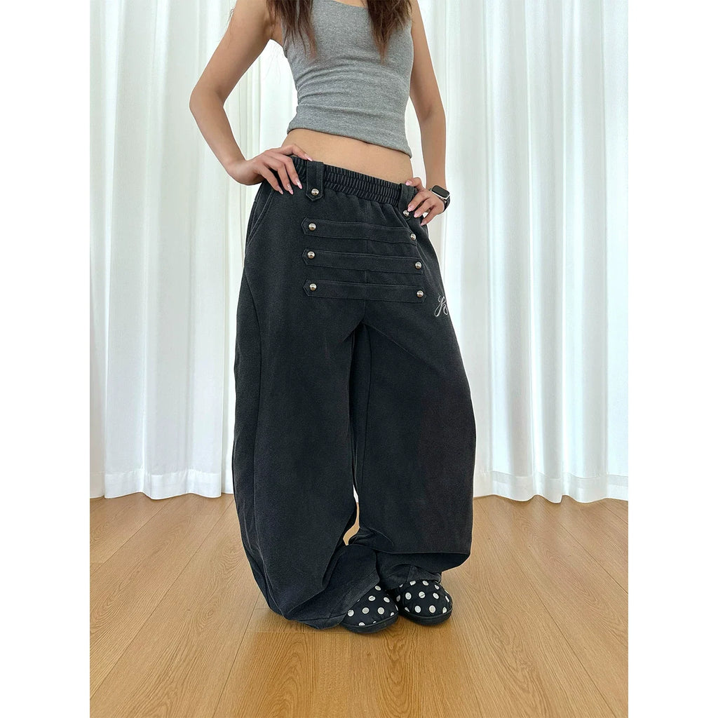 BADMUSE Beaded Curved Wide-Leg Sweatpants