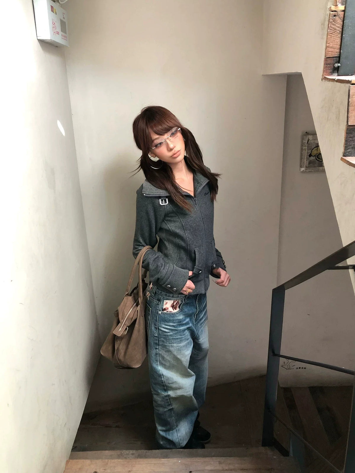 BADMUSE Casual Lapel Zip-Up Cardigan Sweatshirt