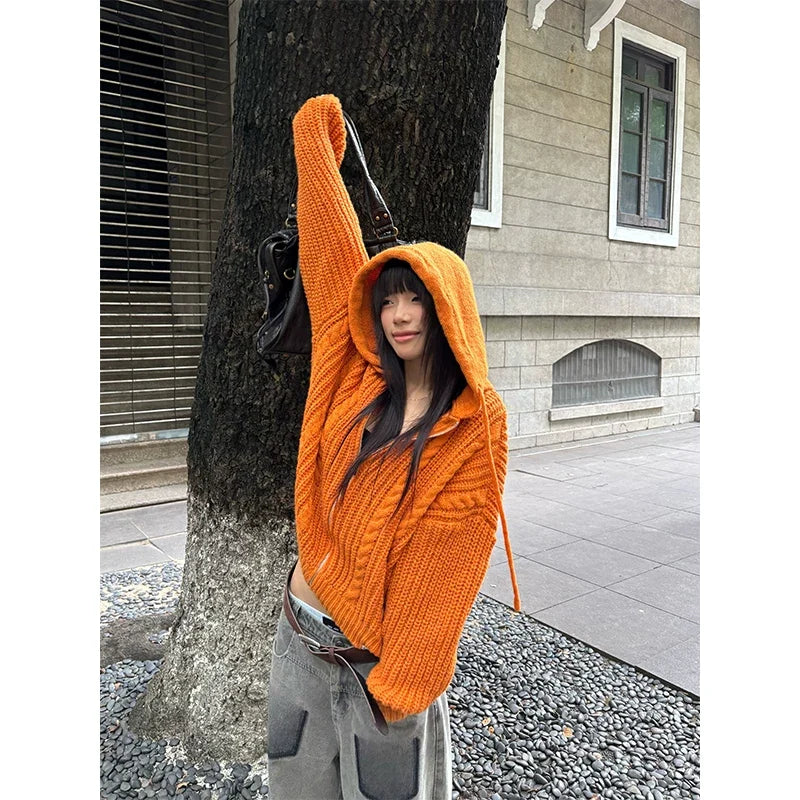 BADMUSE Cable Knit Hooded Sweater Cardigan