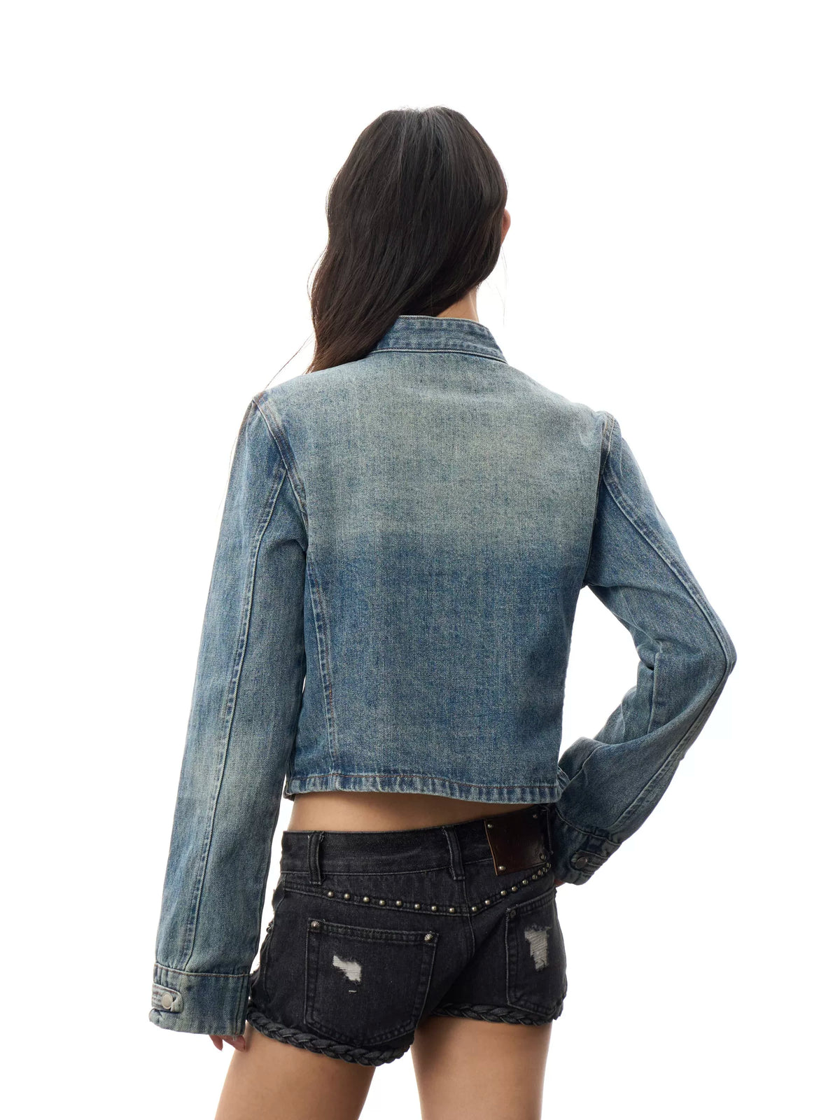 BADMUSE Double Breasted Cropped Denim Jacket