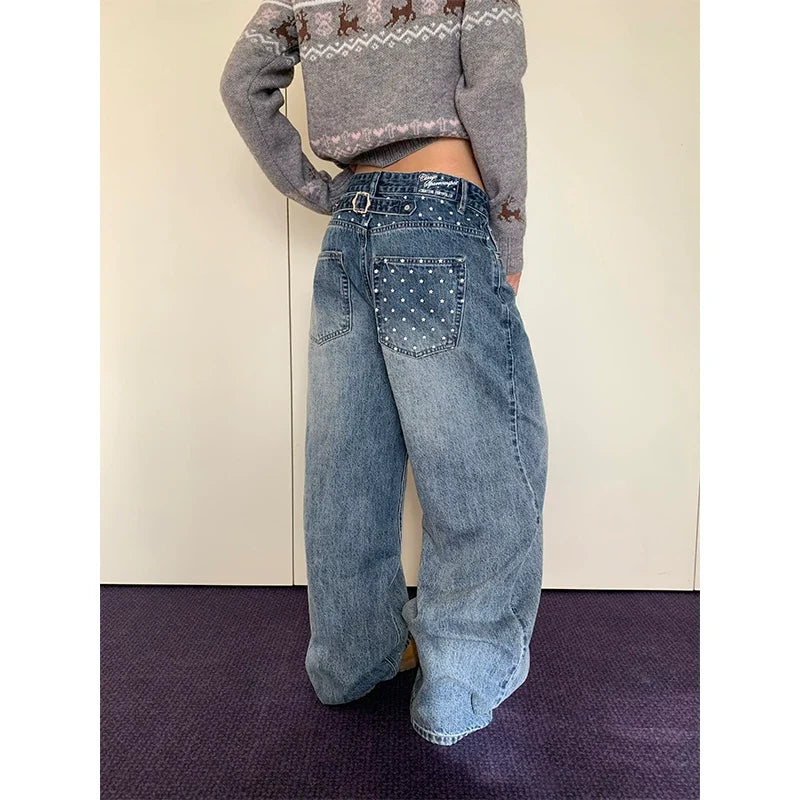 BADMUSE Star Print Washed Wide-Leg Jeans