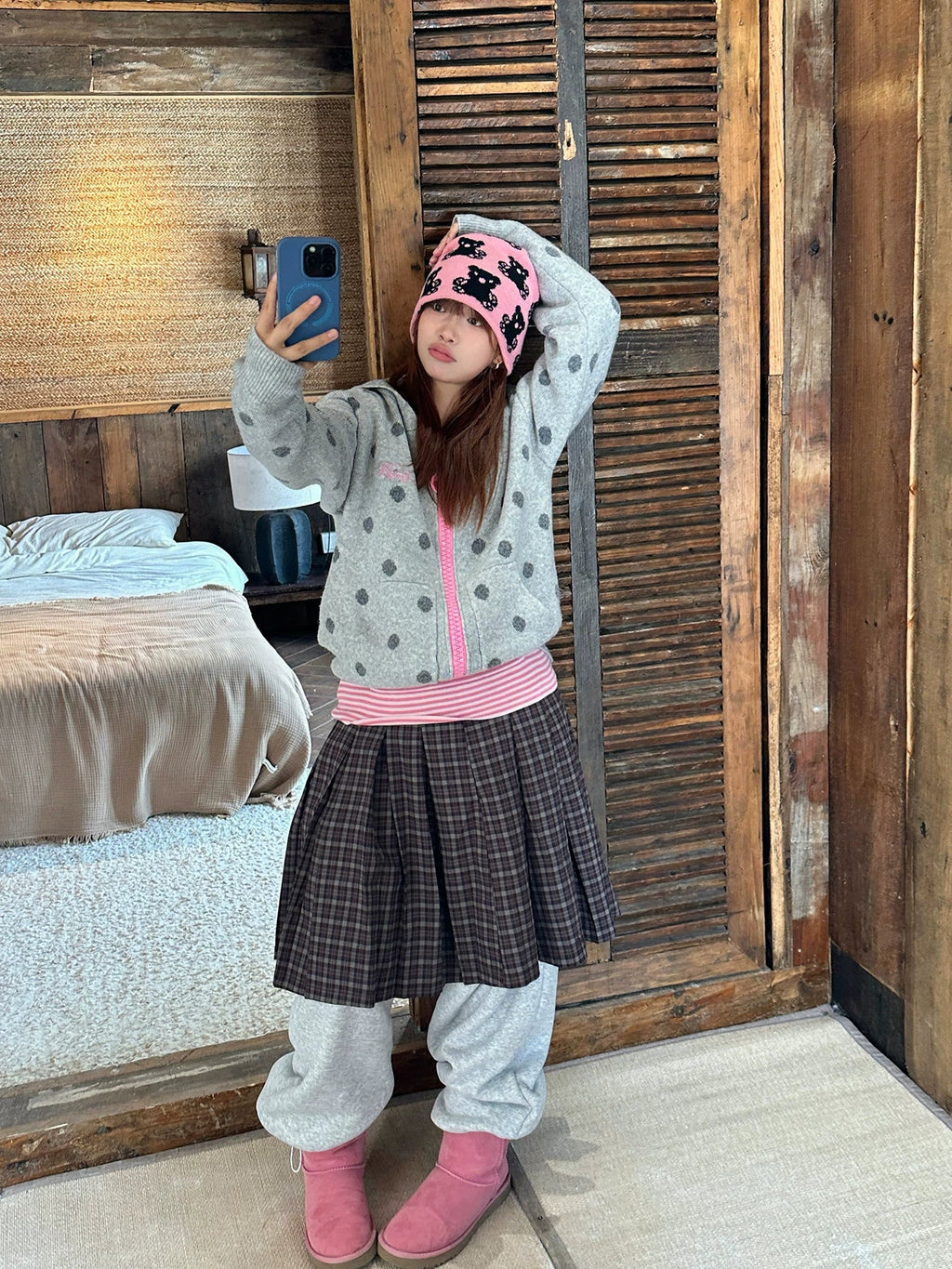 BADMUSE Dot Hooded Knit Sweater