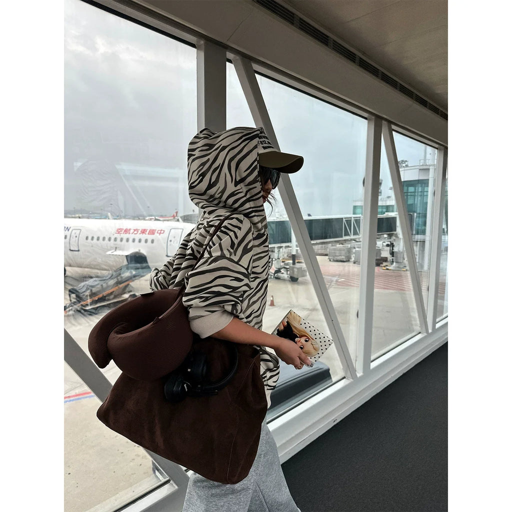 BADMUSE Zebra Print Zip Hoodie