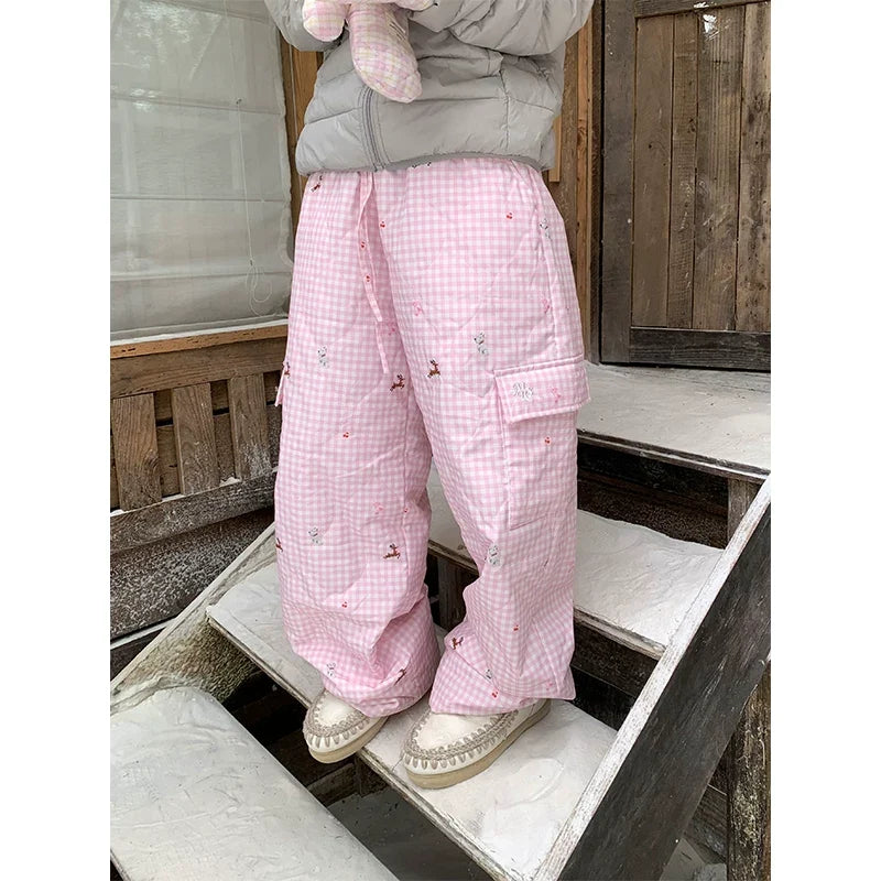 BADMUSE Retro Plaid Padded Pants