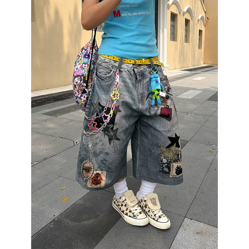 BADMUSE Washed Distressed Denim Shorts