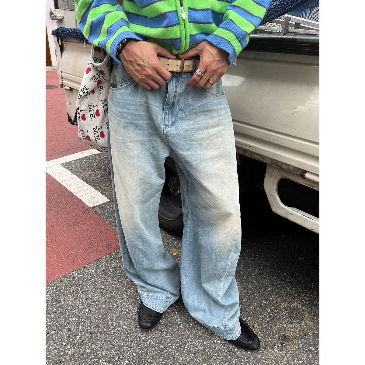 BADMUSE Washed Gradient Wide-Leg Jeans