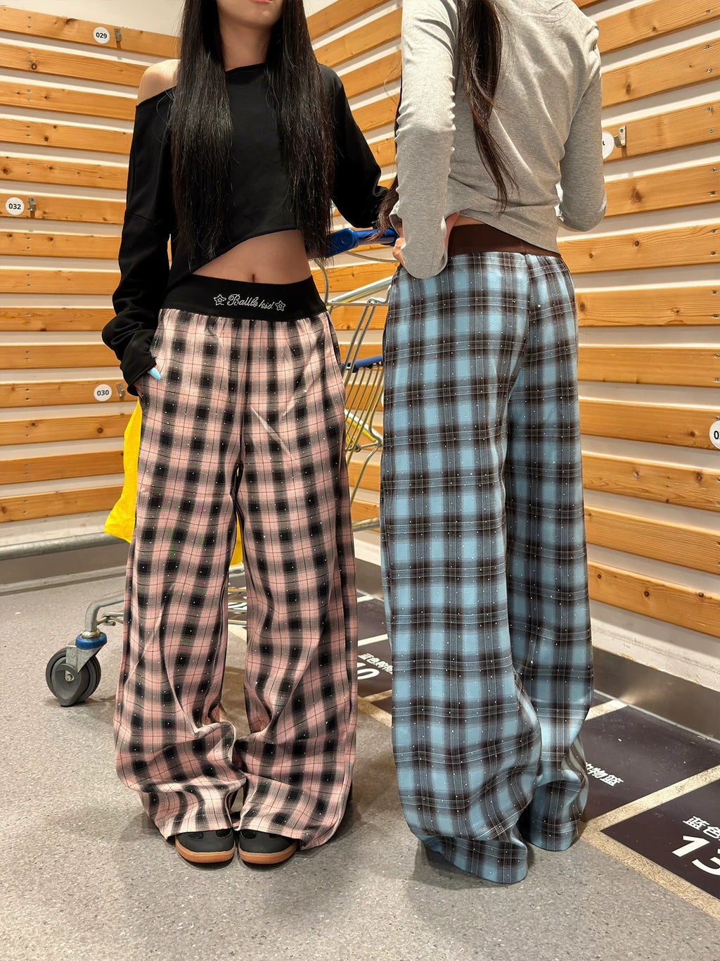 BADMUSE Sparkle Plaid Wide-Leg Pants