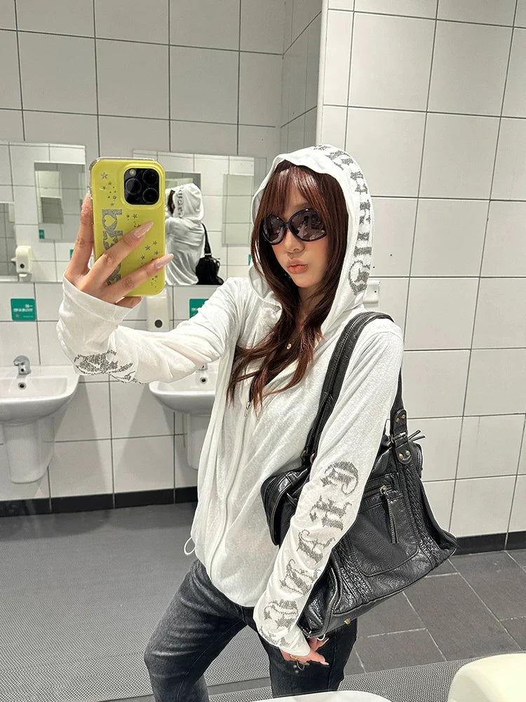 BADMUSE Gothic Rhinestone Hooded Cardigan