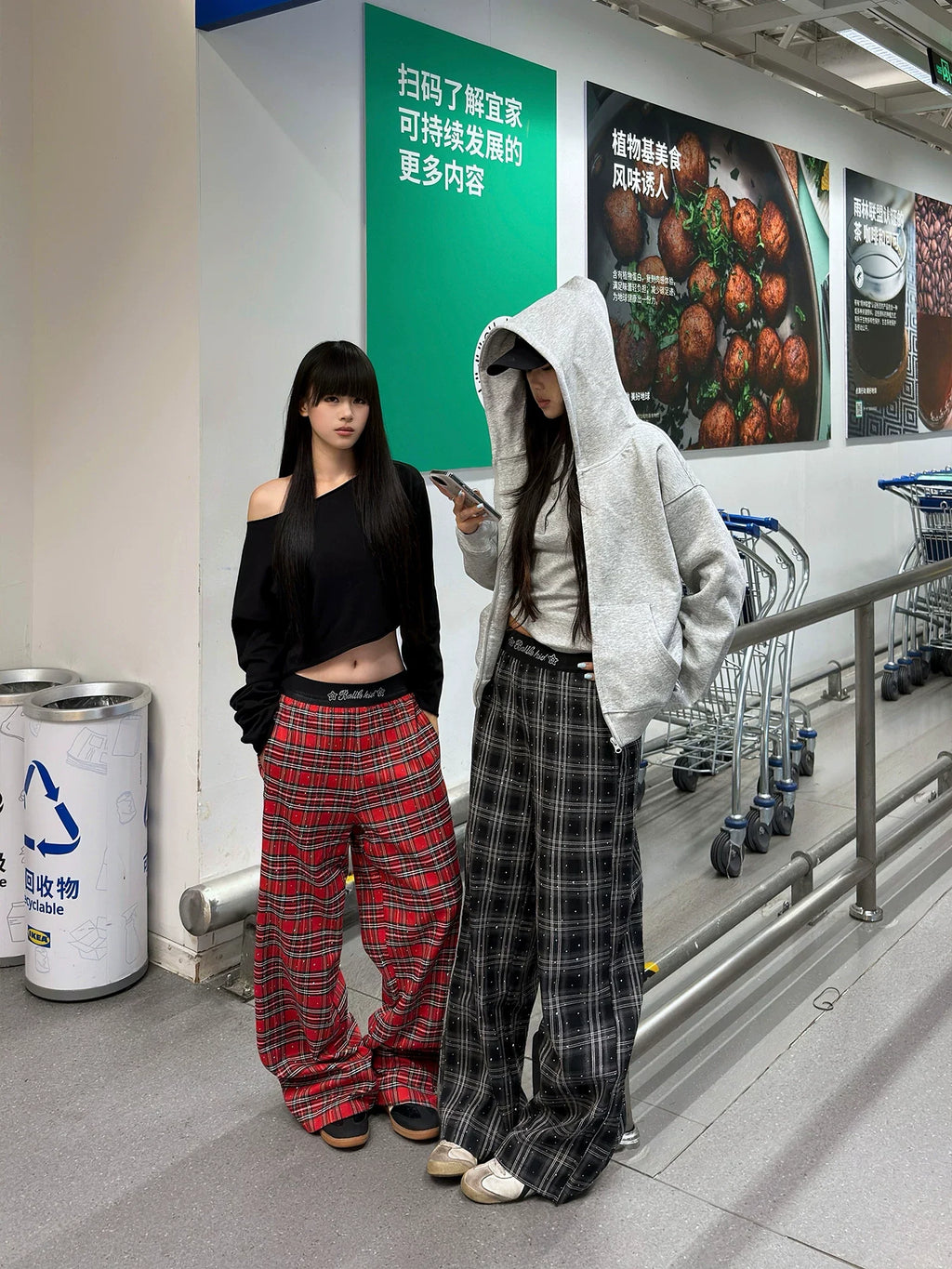 BADMUSE Sparkle Plaid Wide-Leg Pants