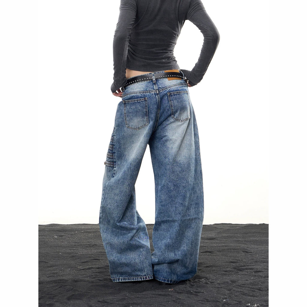 BADMUSE Multi-Button Low Waist Wide Leg Jeans
