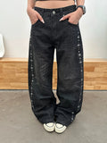 BADMUSE American Style Beaded Straight Leg Jeans