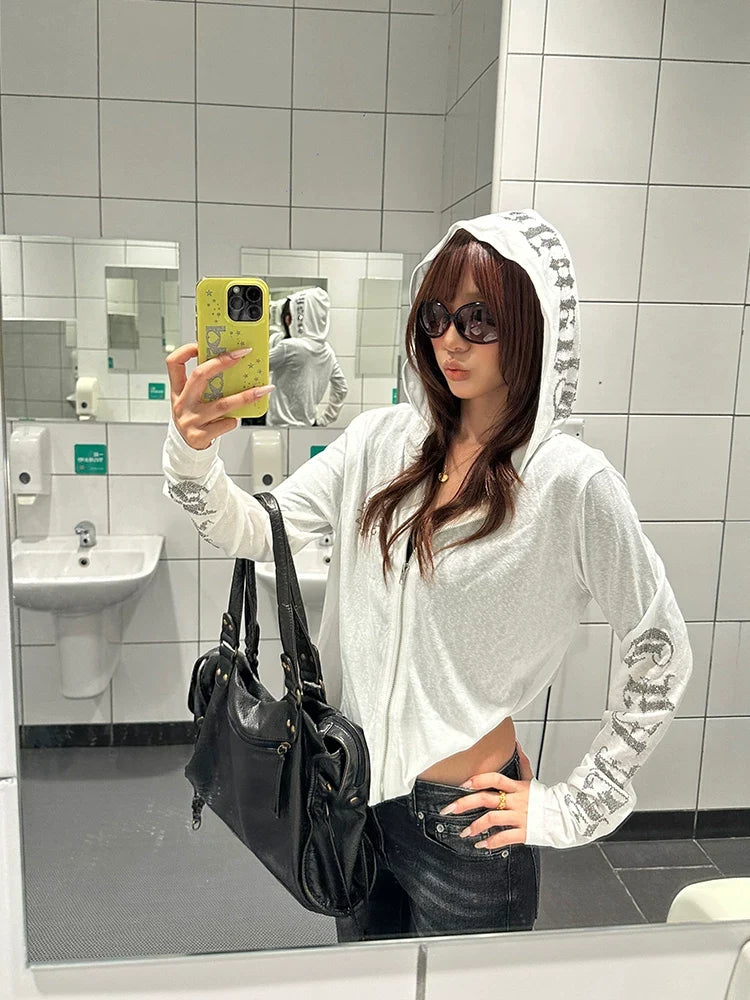 BADMUSE Gothic Rhinestone Hooded Cardigan