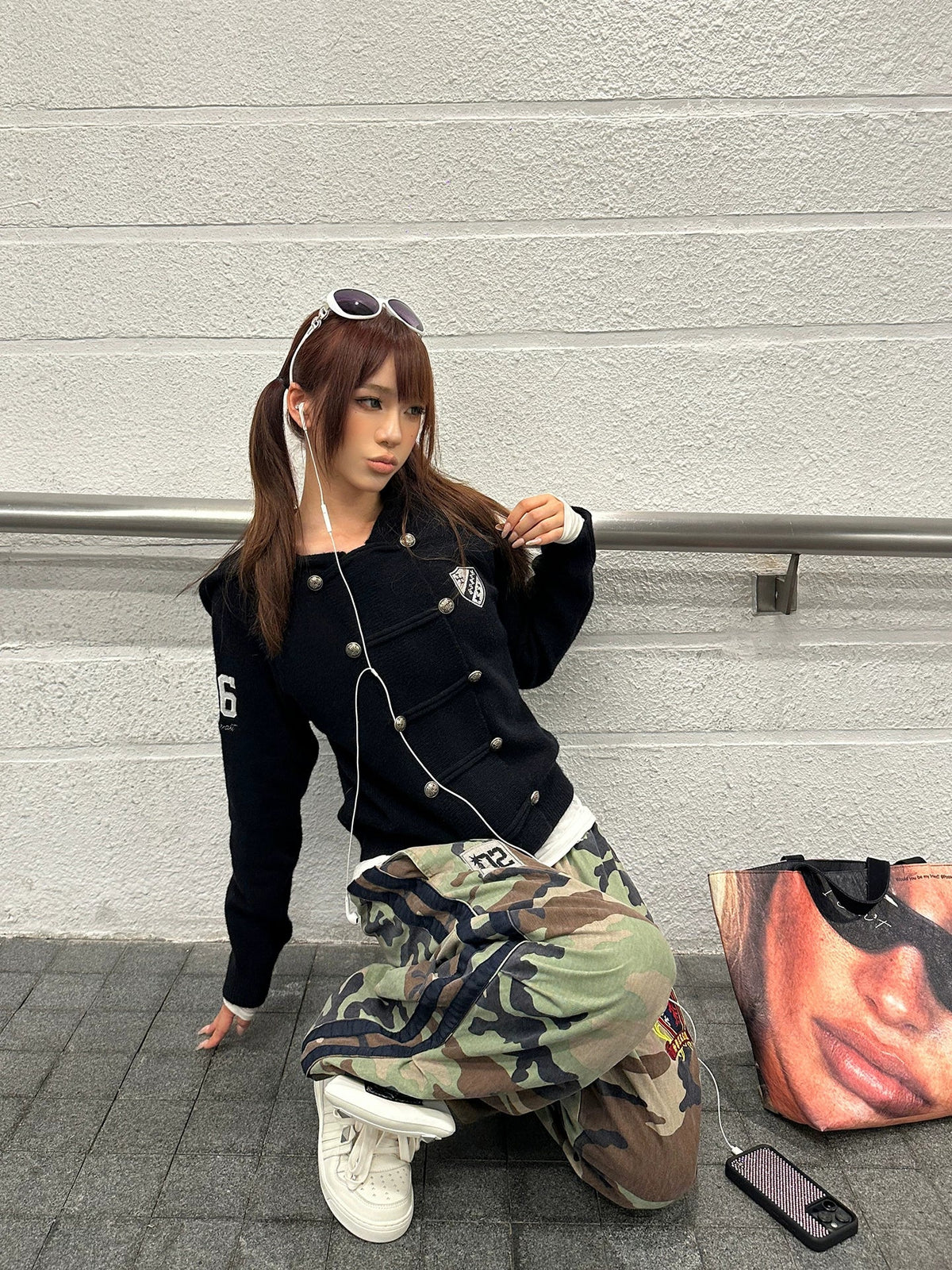 BADMUSE Badge Embroidered Knit Hooded Sweater