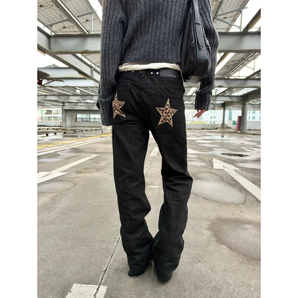 BADMUSE Leopard Star Embroidered Jeans