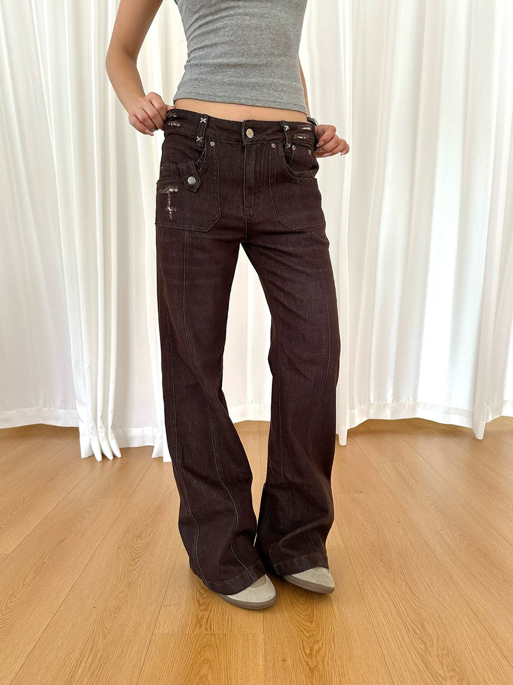 BADMUSE Distressed Flared Straight-Leg Jeans