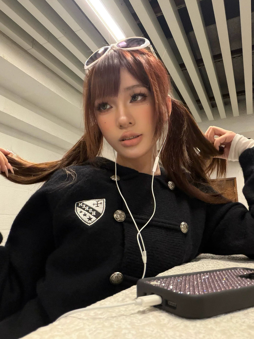 BADMUSE Badge Embroidered Knit Hooded Sweater
