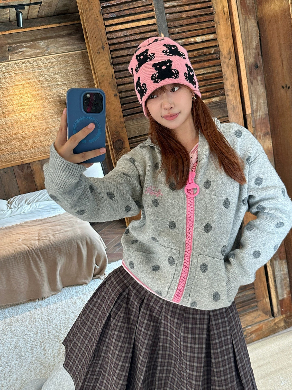 BADMUSE Dot Hooded Knit Sweater