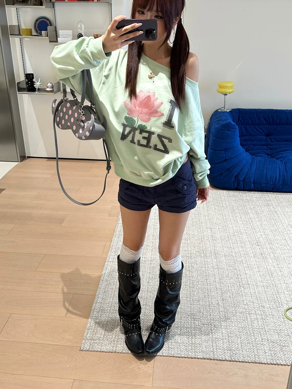 BADMUSE Off-Shoulder Printed Sweatshirt