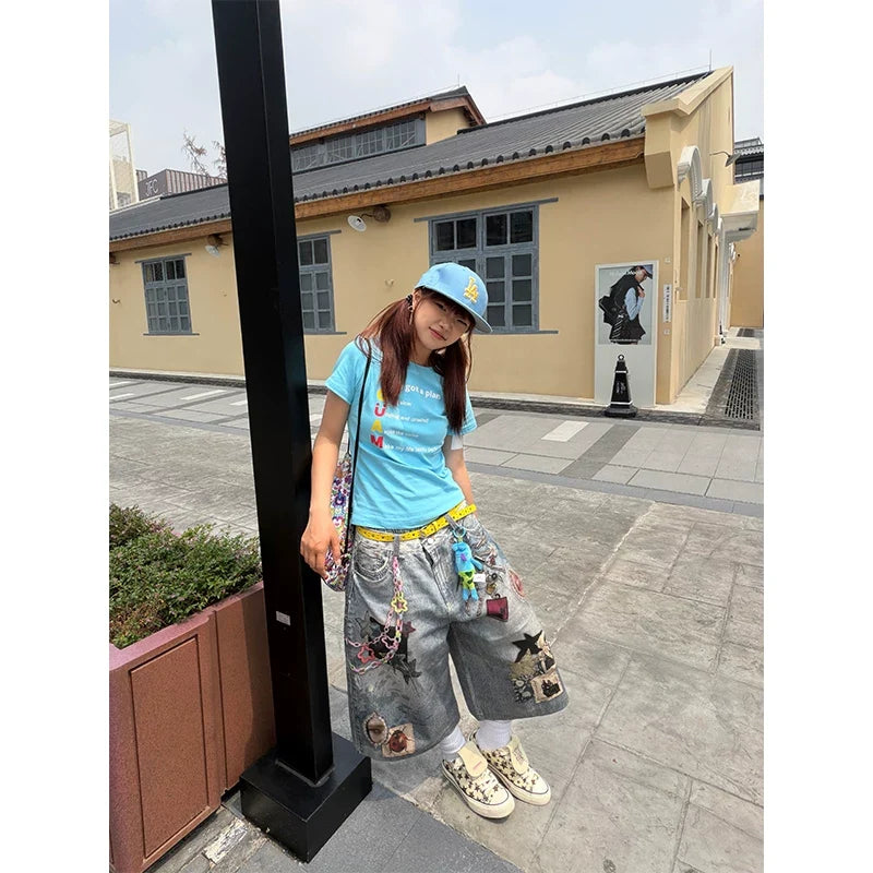 BADMUSE Washed Distressed Denim Shorts