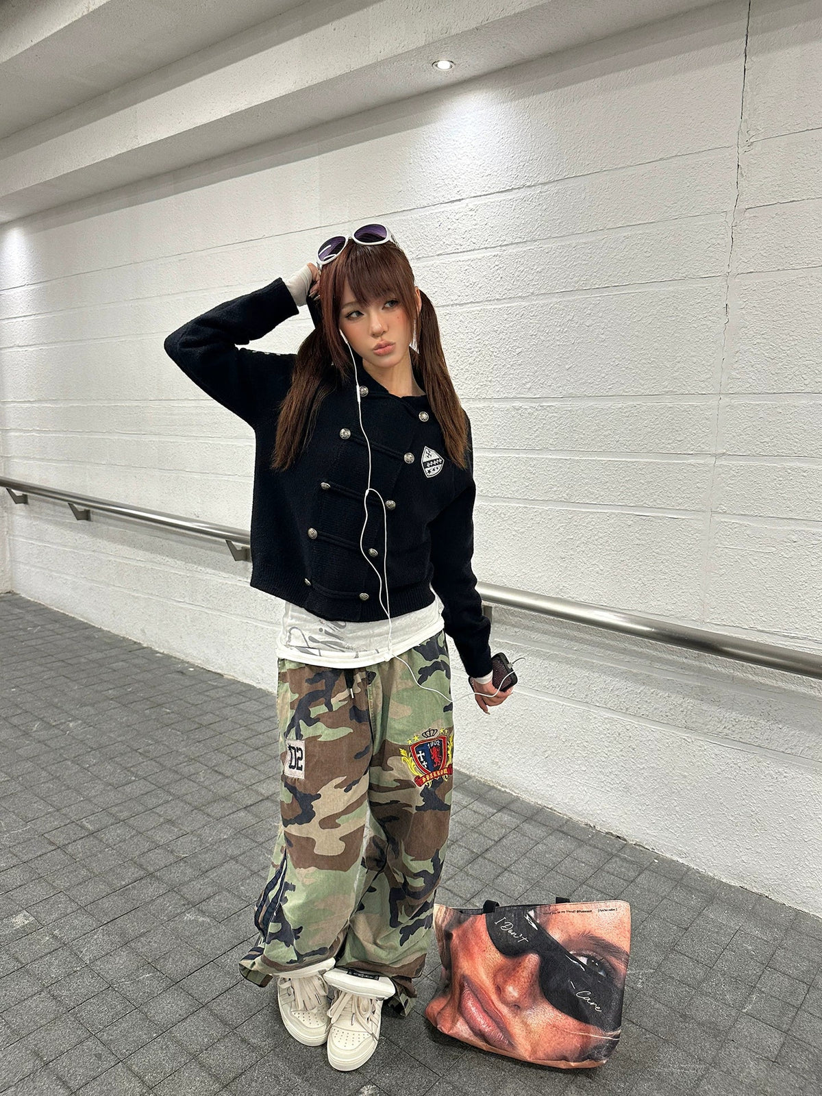 BADMUSE Badge Embroidered Knit Hooded Sweater