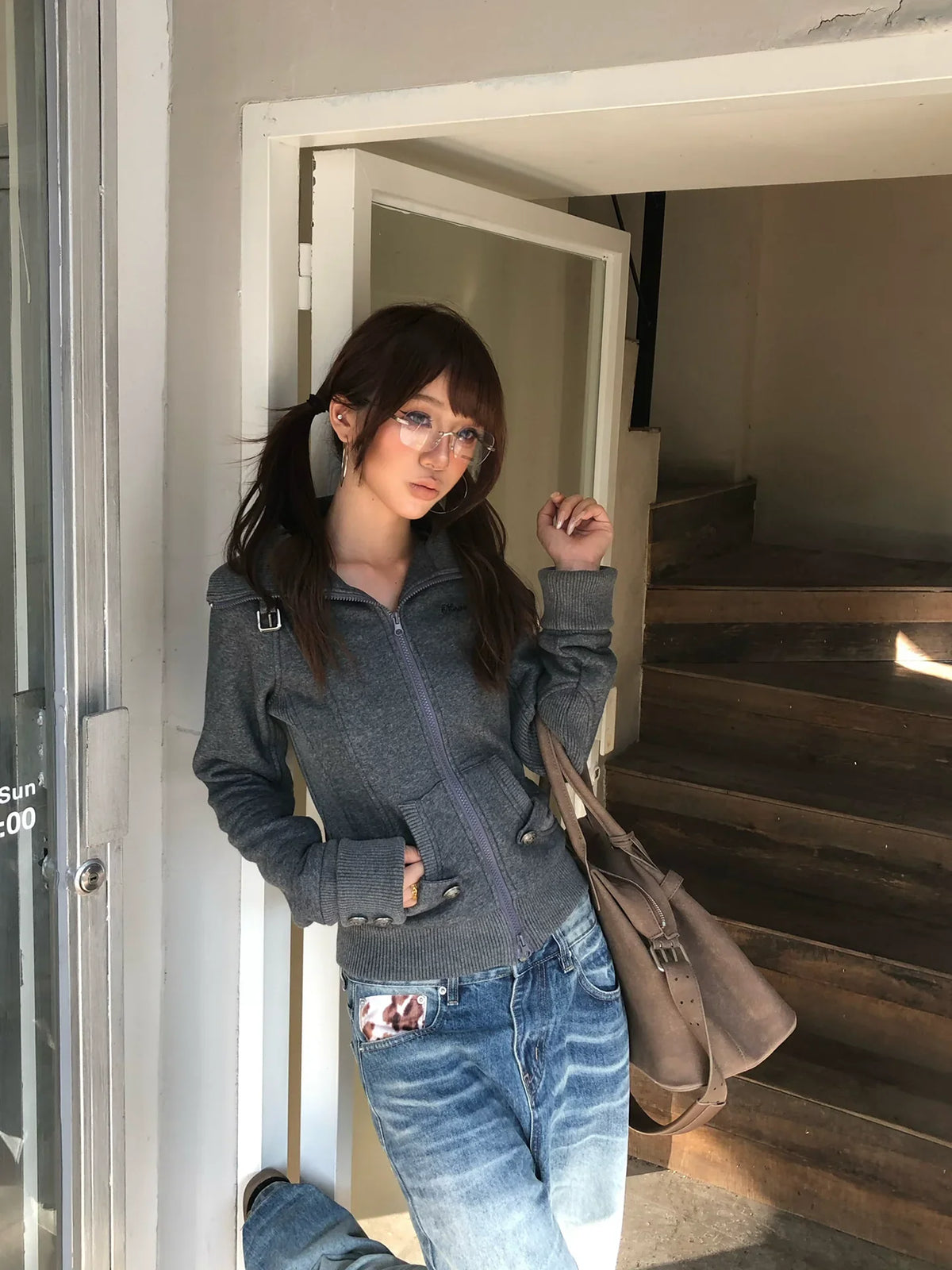 BADMUSE Casual Lapel Zip-Up Cardigan Sweatshirt