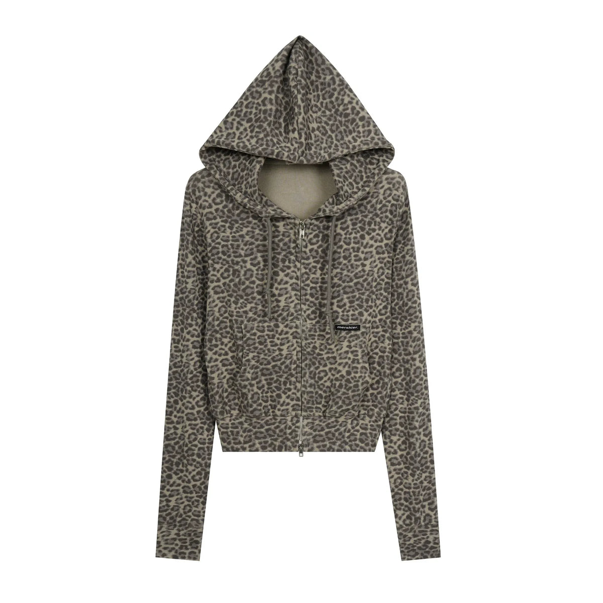BADMUSE Leopard Cropped Zip-Up Hoodie