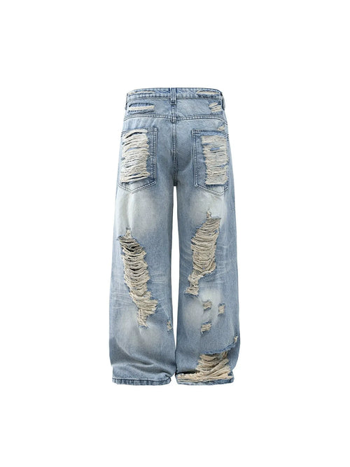 BADMUSE Heavily Distressed Washed Wide-Leg Jeans