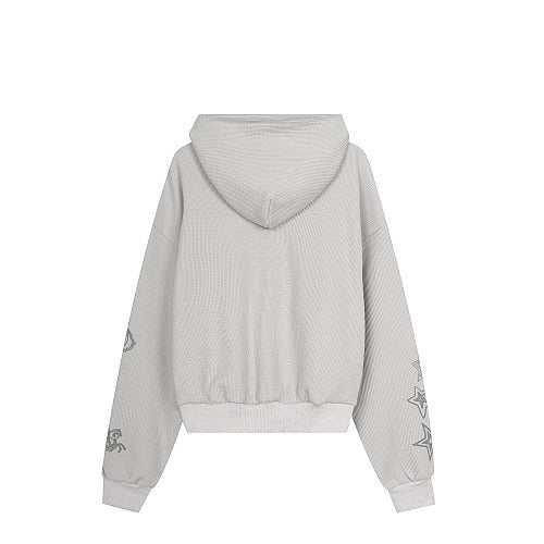 BADMUSE Waffle Graphic Zip-Up Hoodie