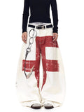 High-Street 3D Print Distressed Wide-Leg Jeans
