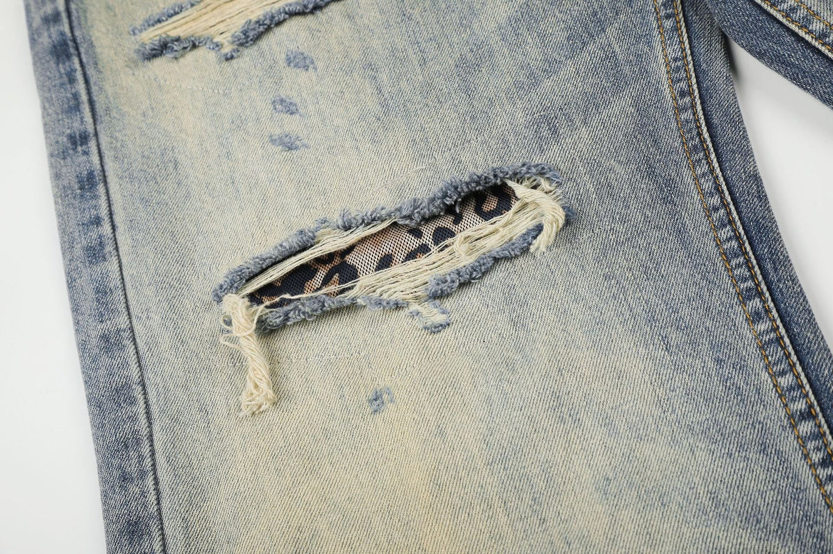 BADMUSE VINTAGE LEOPARD PATCHWORK JEANS
