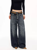 BADMUSE Washed Button-Fly Wide-Leg Jeans