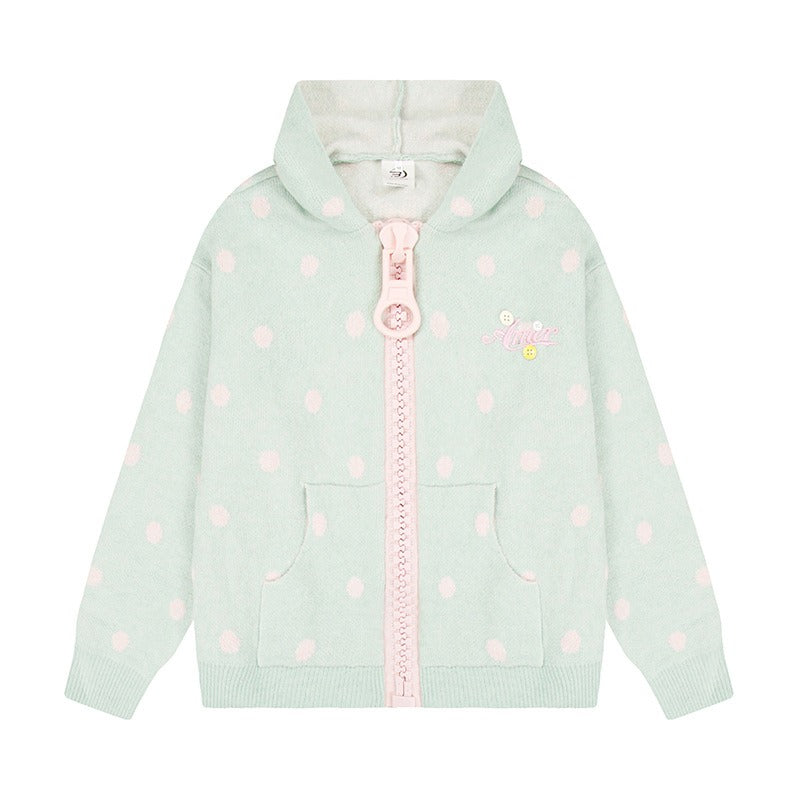 BADMUSE Polka Dot Big Zipper Hoodie Cardigan