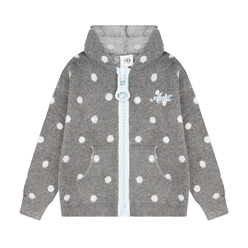 BADMUSE Polka Dot Big Zipper Hoodie Cardigan