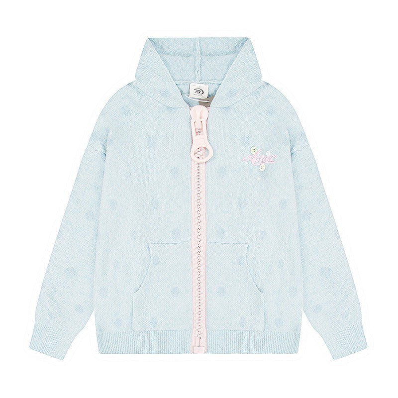 BADMUSE Polka Dot Big Zipper Hoodie Cardigan