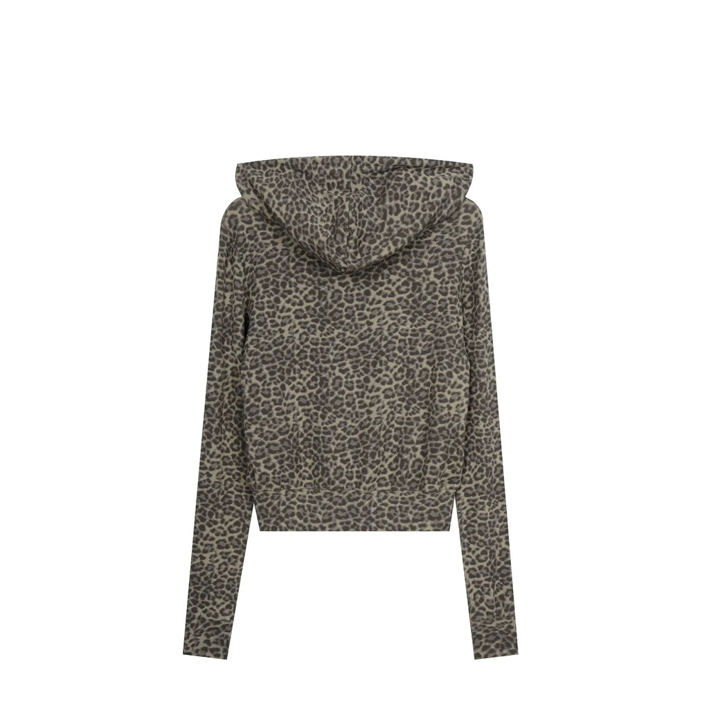 BADMUSE Leopard Cropped Zip-Up Hoodie