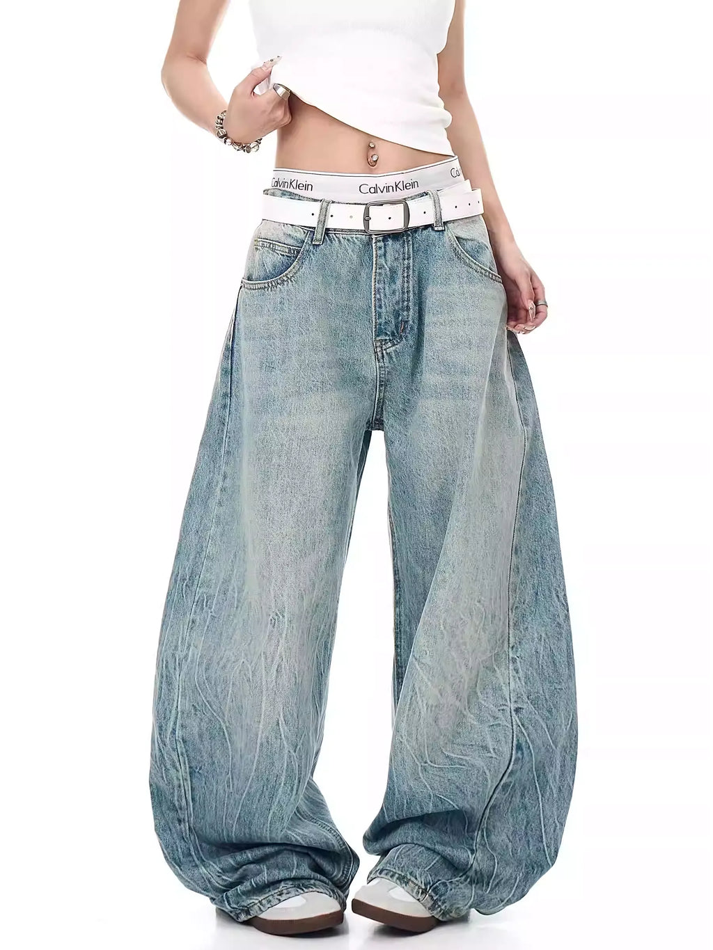 Retro Lightning Rhinestone Wide-Leg Jeans