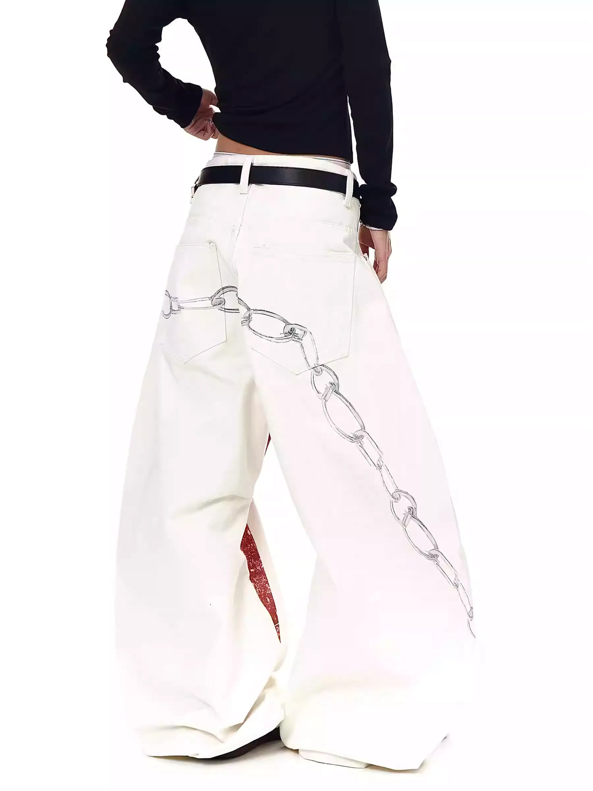 High-Street 3D Print Distressed Wide-Leg Jeans