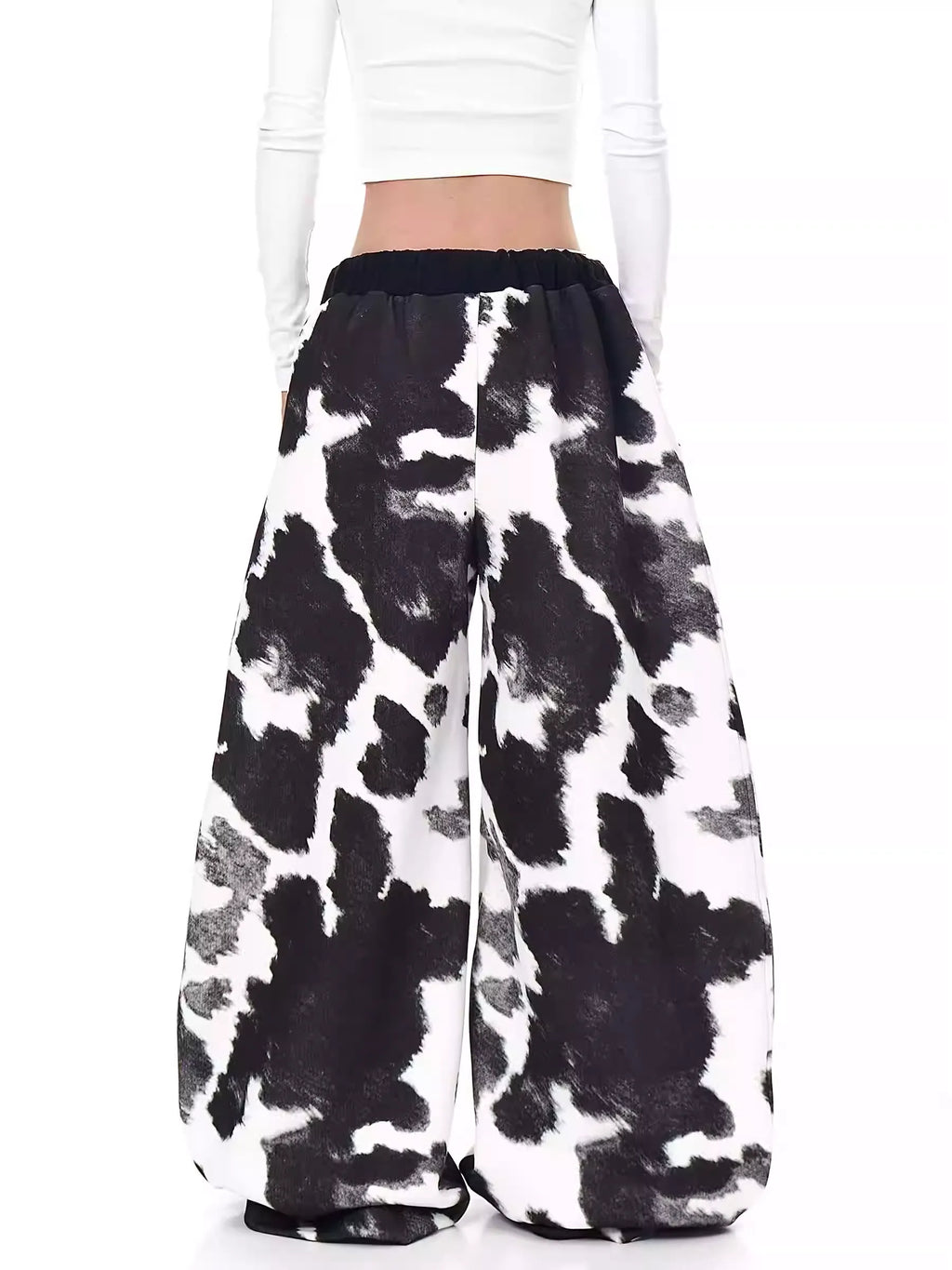 Retro Cow Print Wide-Leg Sweatpants