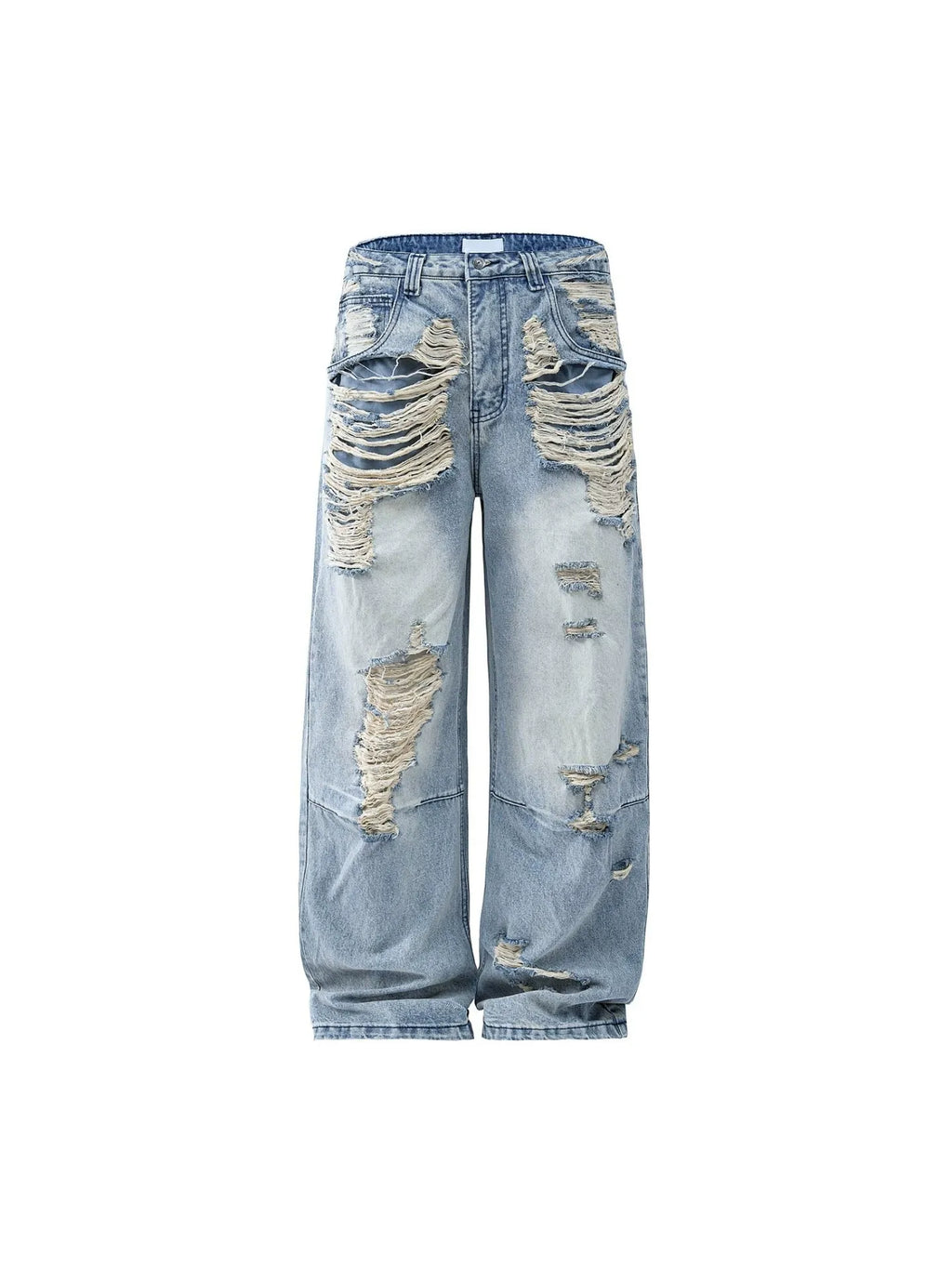 BADMUSE Heavily Distressed Washed Wide-Leg Jeans