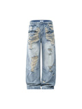 BADMUSE Heavily Distressed Washed Wide-Leg Jeans